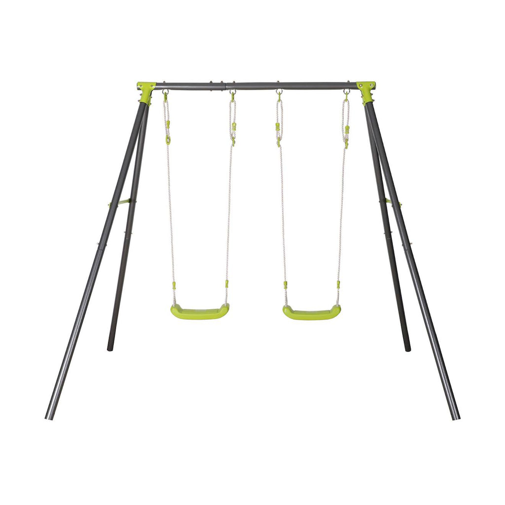 Portique balançoire double en métal, 2 places, noir et vert, acier, l 217 x p 153 x h 195 cm noir et vert