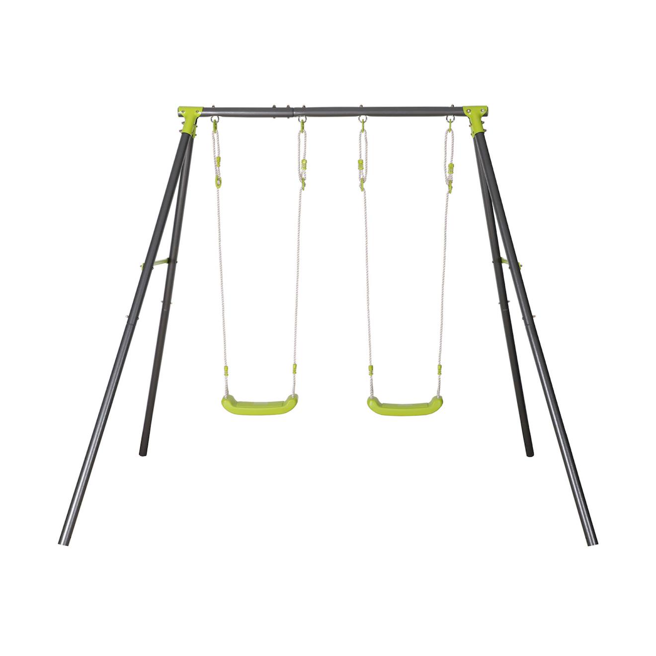 Portique balançoire double en métal, 2 places, noir et vert, acier, l 217 x p 153 x h 195 cm noir et vert