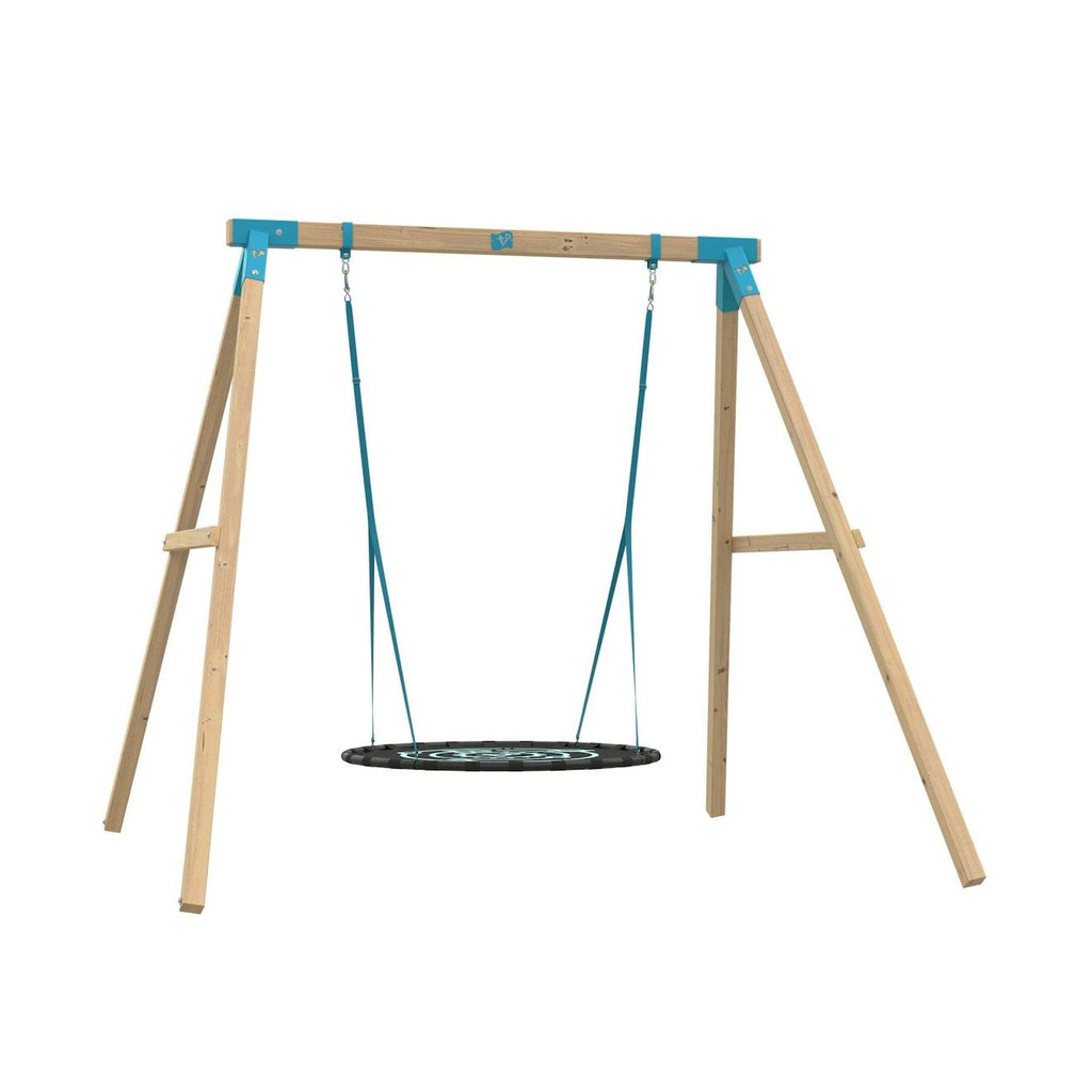 Portique balançoire nid amarante bois h243cm marron - bleu - vert