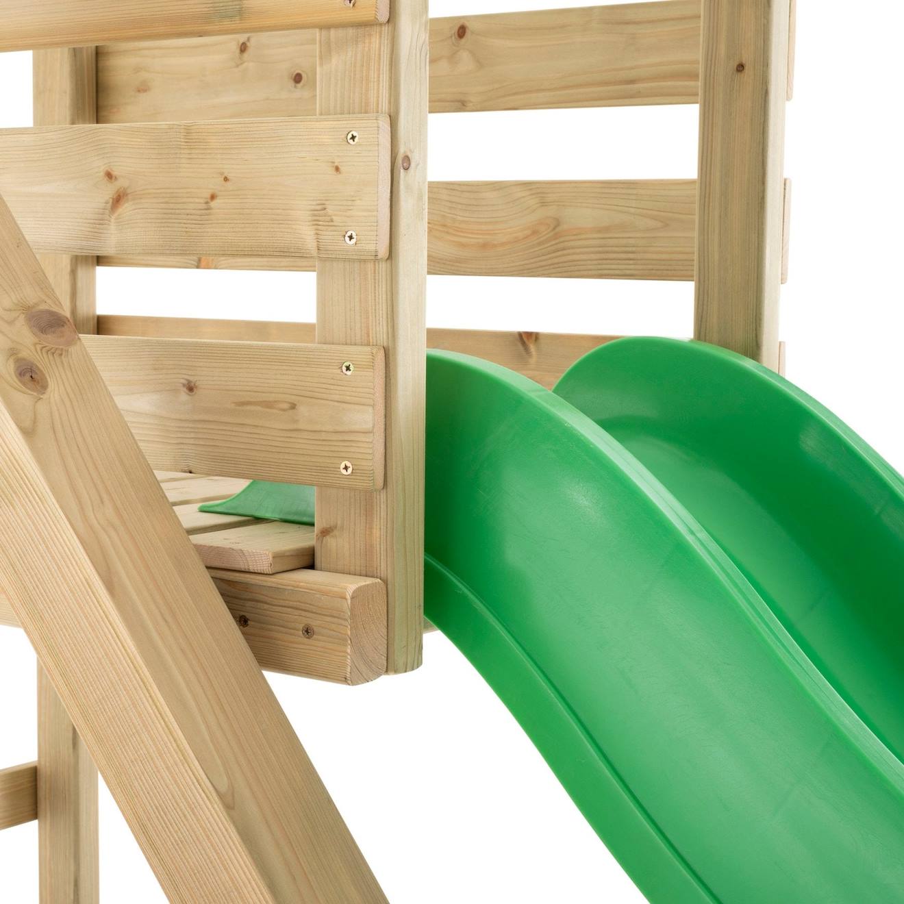 Portique balançoire nid et toboggan alysse bois h243cm marron - bleu - vert