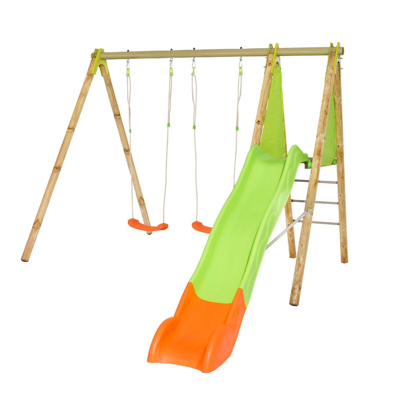 Portique balançoire poutre métal 2,30 m techwood arroba - 4 enfants bois