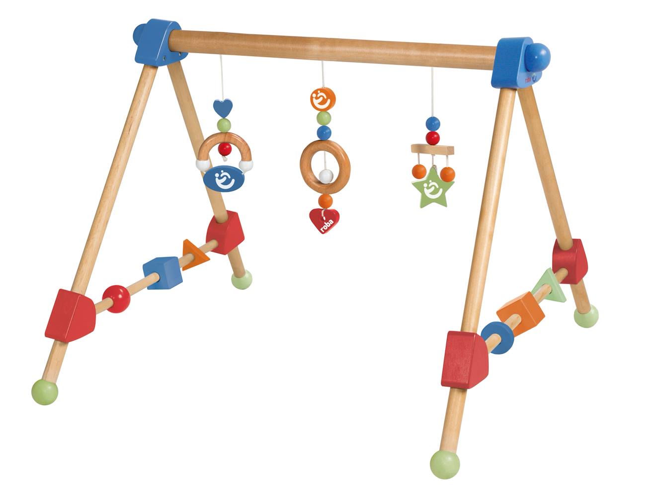 Portique d'éveil en bois massif + 3 pendentifs - arche d'activités multicolore