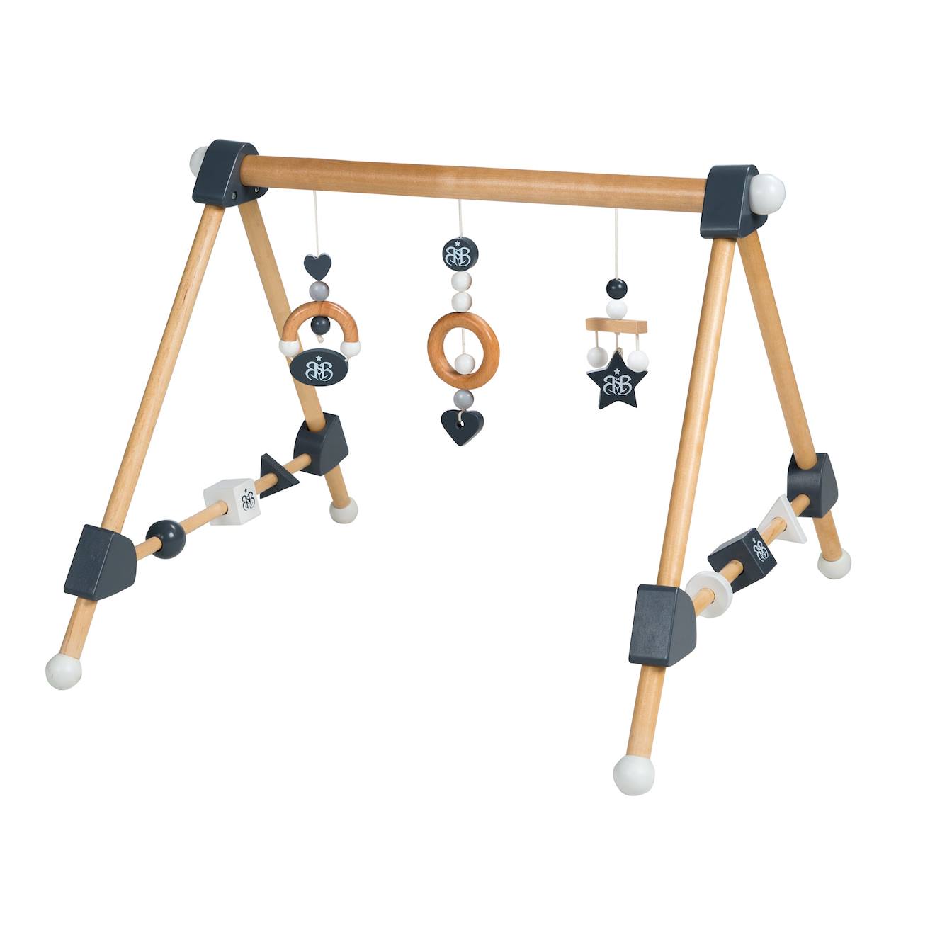 Portique d'éveil en bois massif + 3 pendentifs - arche d'activités naturel / anthracite