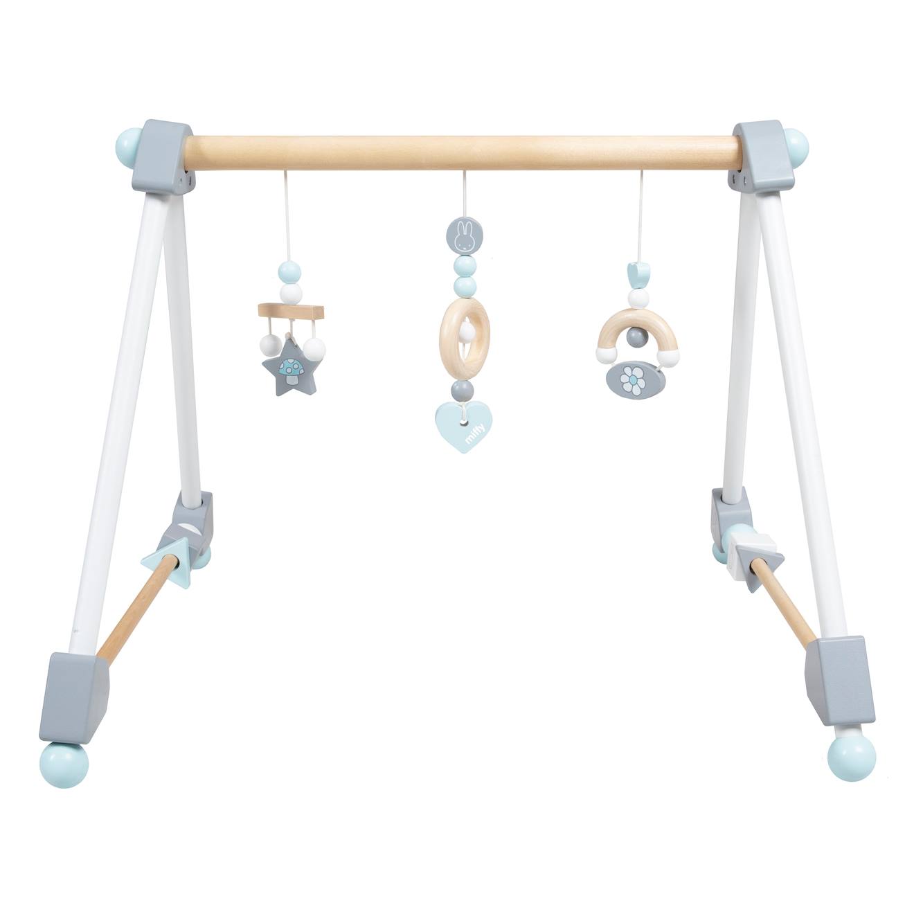Portique d'éveil en bois massif + 3 pendentifs - arche d'activités blanc - gris / miffy