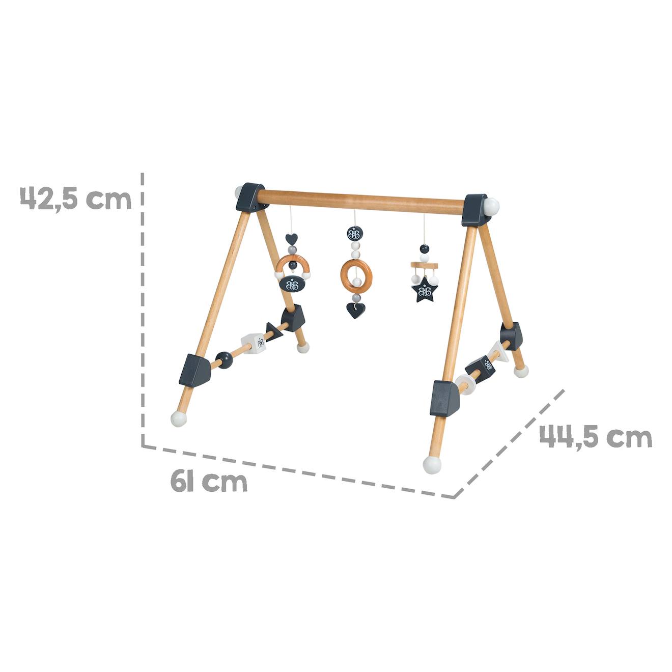 Portique d'éveil en bois massif + 3 pendentifs - arche d'activités naturel / anthracite