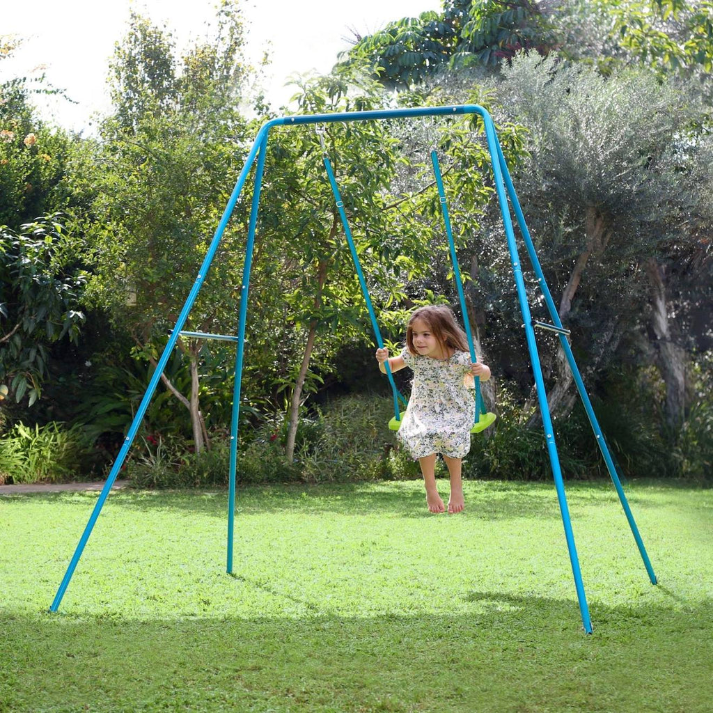 Portique évolutif 2 en1 - balançoire et fauteuil bébé métal h129 à 192cm bleu - vert