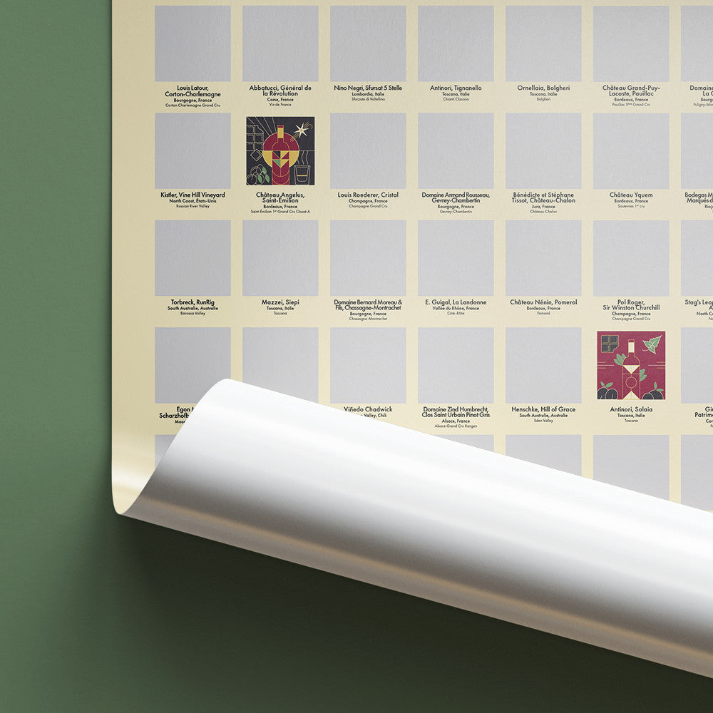 Poster à Gratter 100 Grands Vins à Déguster dans sa Vie - Jeux Sur le Vin