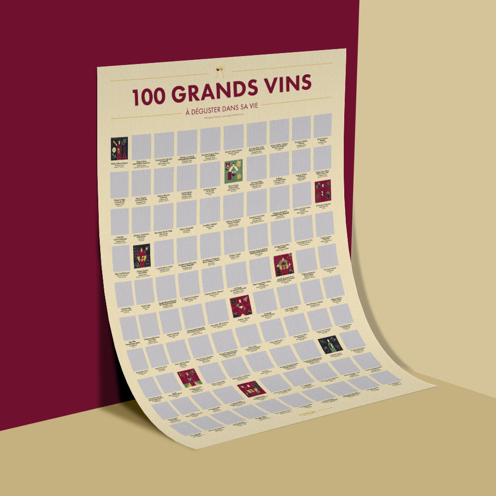 Poster à Gratter 100 Grands Vins à Déguster dans sa Vie - Jeux Sur le Vin