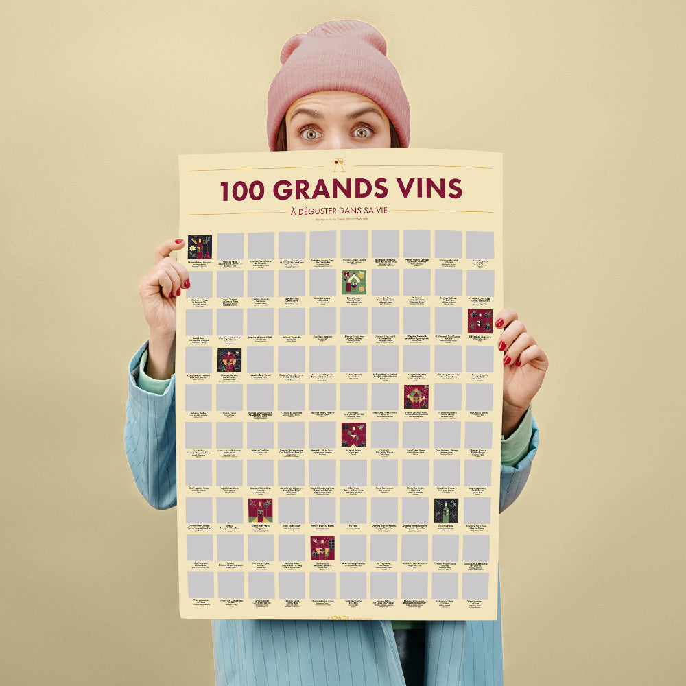 Poster à Gratter 100 Grands Vins à Déguster dans sa Vie - Jeux Sur le Vin