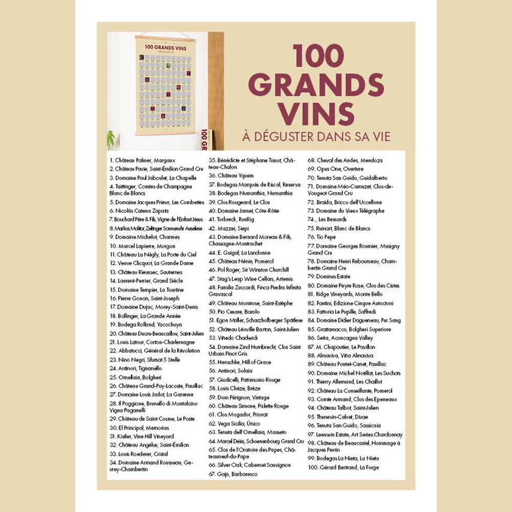 Poster à Gratter 100 Grands Vins à Déguster dans sa Vie - Jeux Sur le Vin