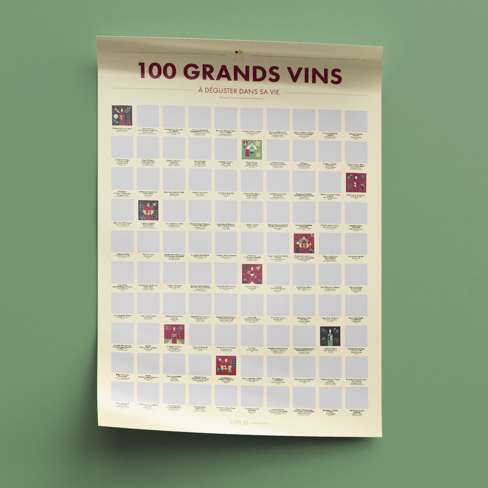 Poster à Gratter 100 Grands Vins à Déguster dans sa Vie - Jeux Sur le Vin