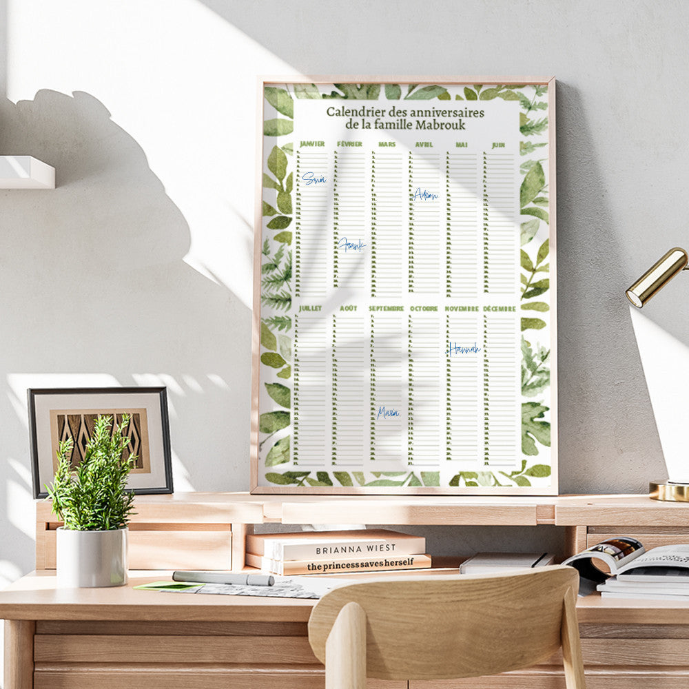 Poster Calendrier des Anniversaires à Personnaliser Sans - Affiche Personnalisée