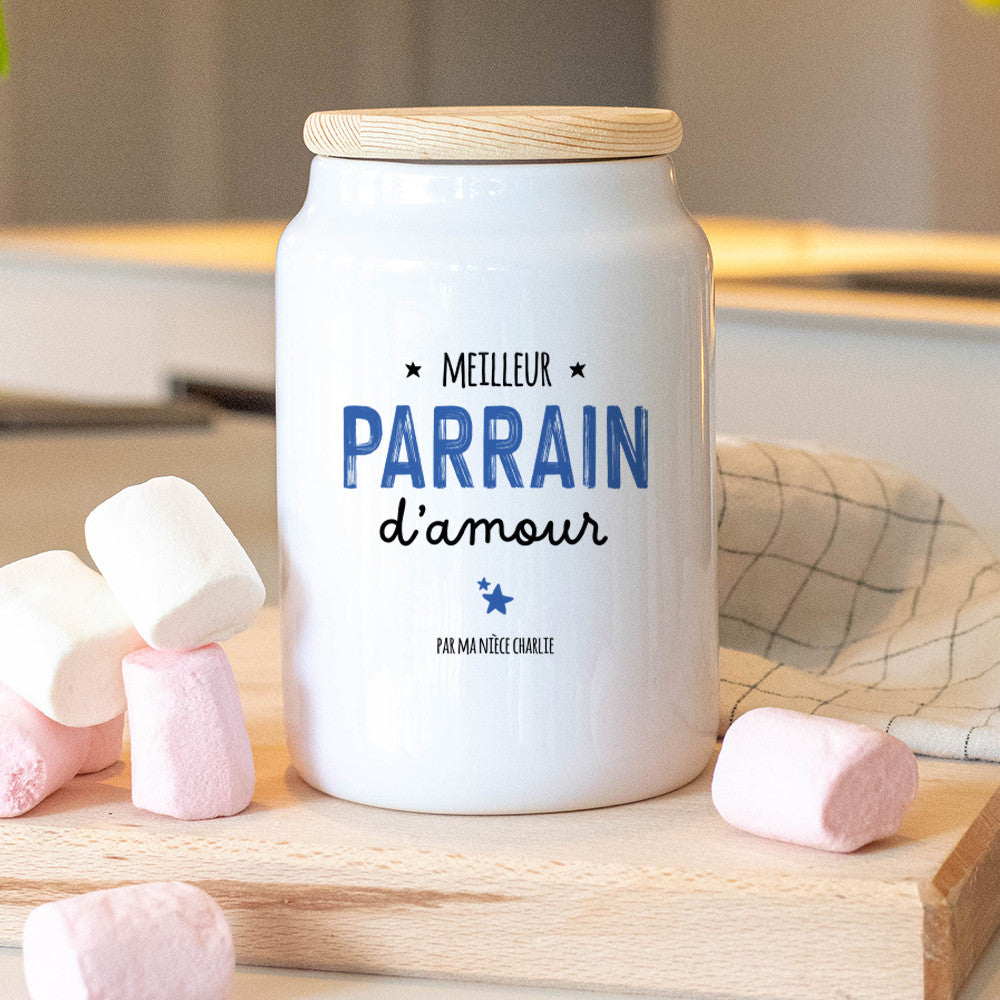 Pot à Cookies Parrain à Personnaliser - Boîte à gâteaux et bonbons personnalisée