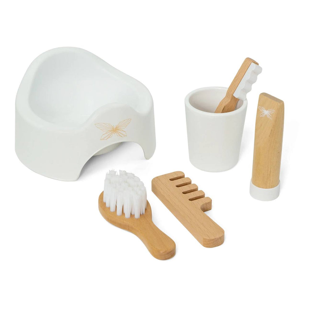 Pot et accessoires pour poupée blanc