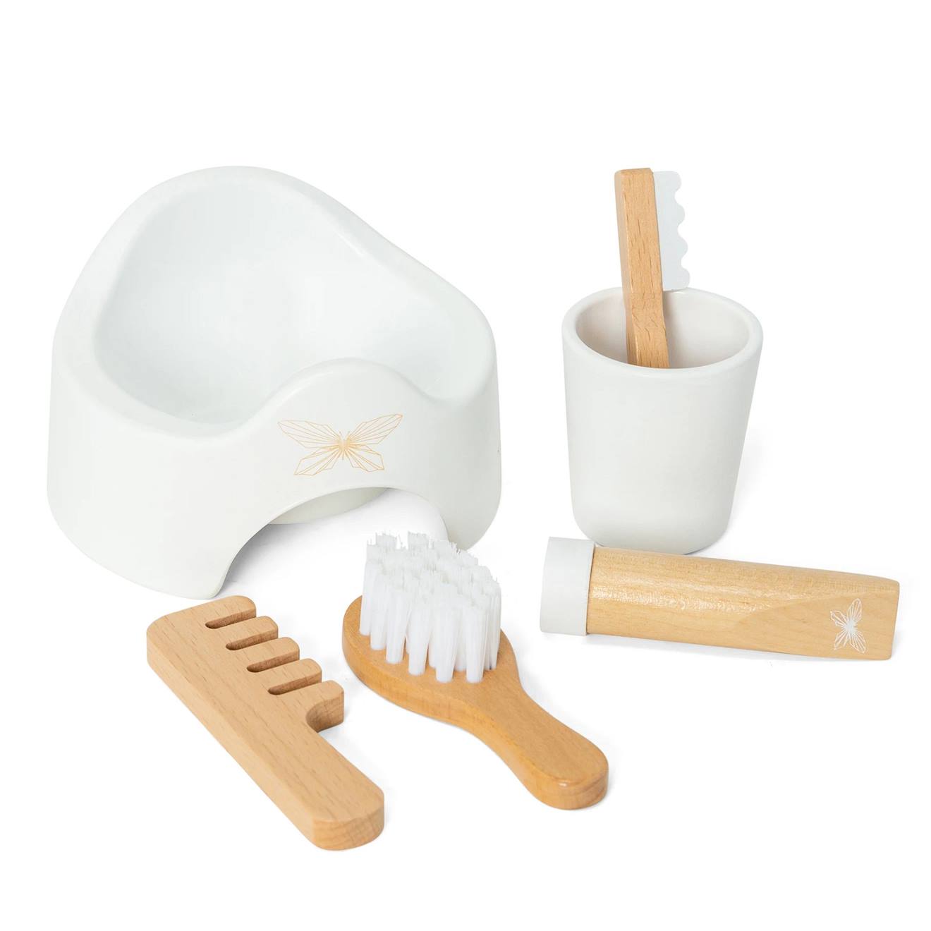 Pot et accessoires pour poupée blanc