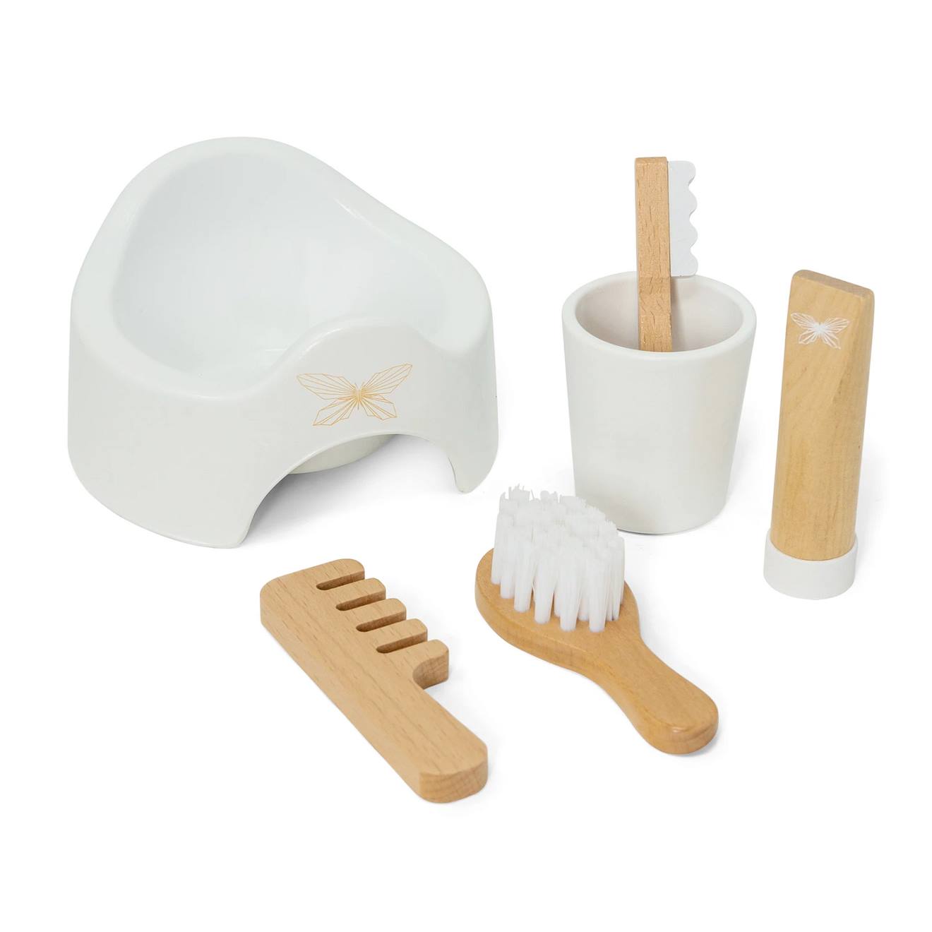 Pot et accessoires pour poupée blanc