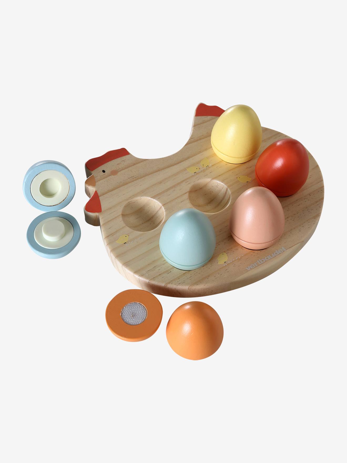 Poule avec ses œufs à formes en bois FSC bois