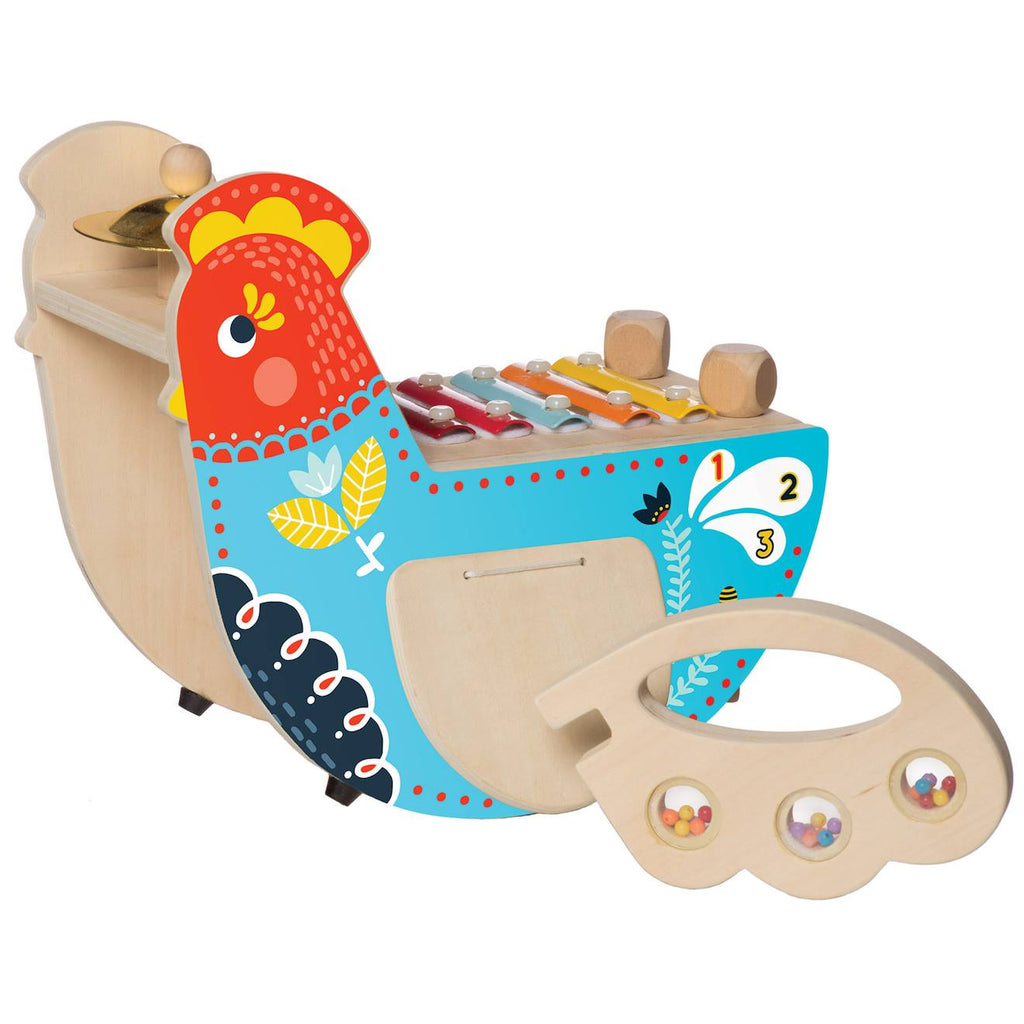 Poule musicale en bois bleu