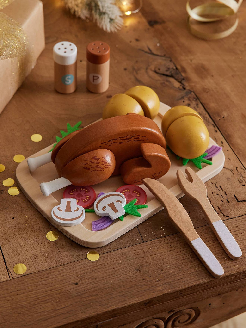 Poulet rôti et accessoires en bois FSC jaune