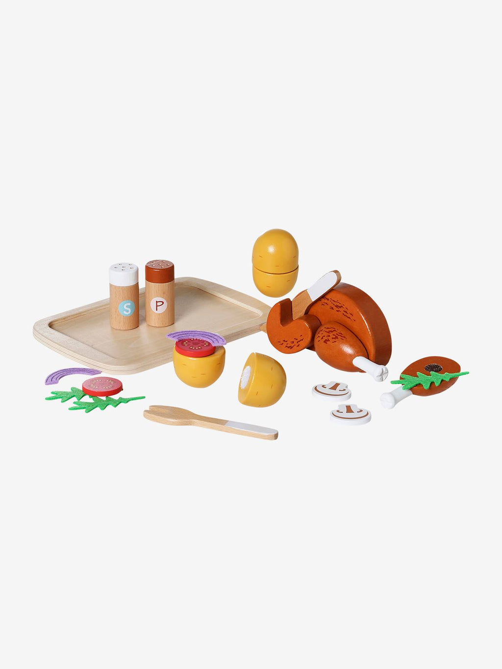 Poulet rôti et accessoires en bois FSC jaune