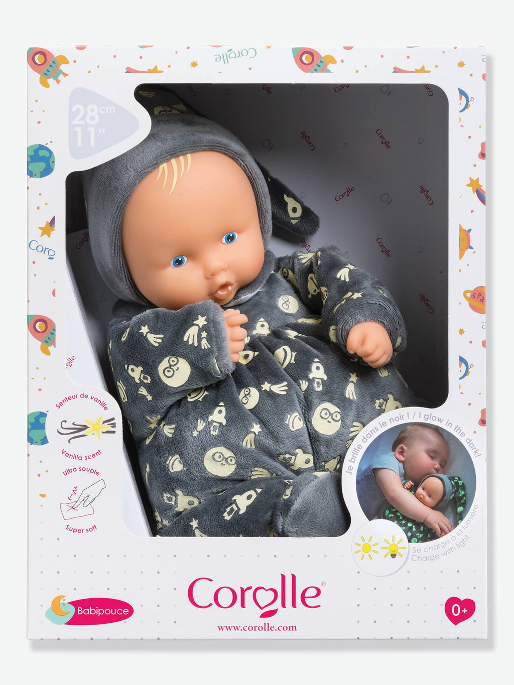Poupée babipouce brille dans la nuit gris fonce uni avec decor