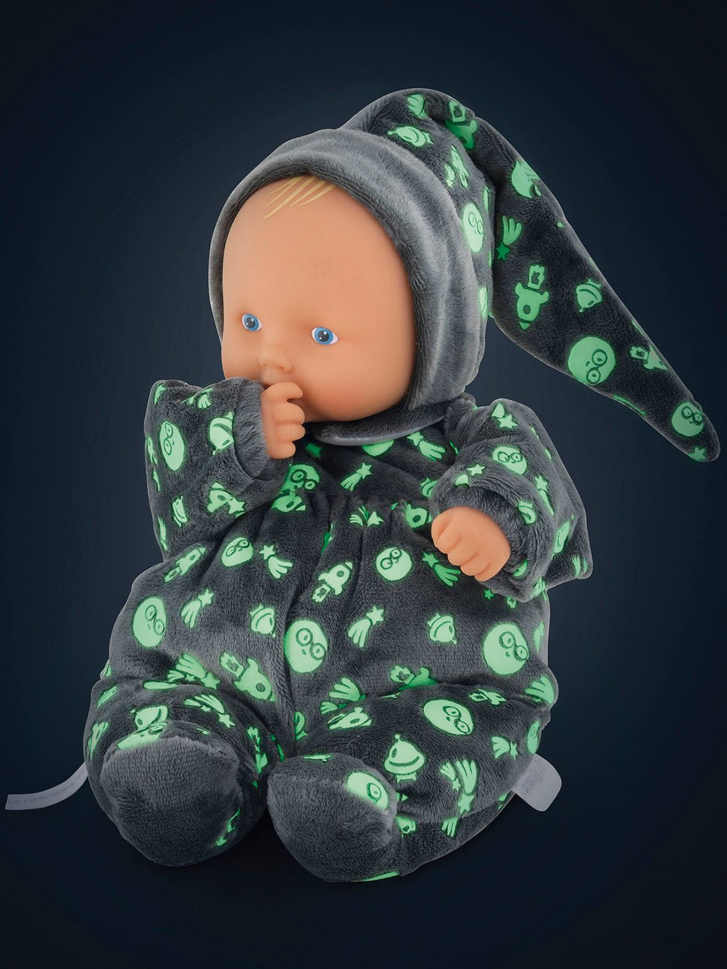 Poupée babipouce brille dans la nuit gris fonce uni avec decor