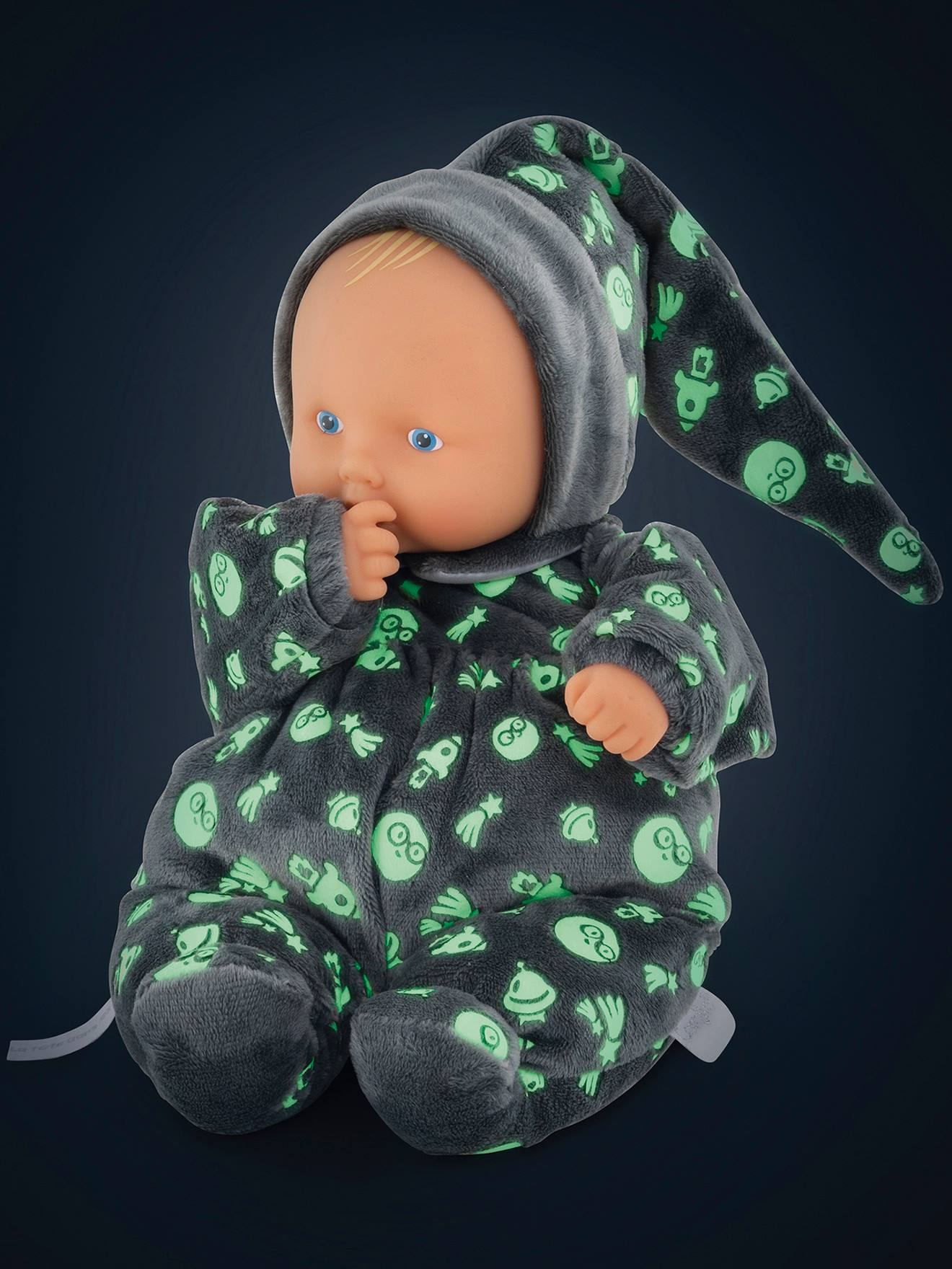 Poupée babipouce brille dans la nuit gris fonce uni avec decor