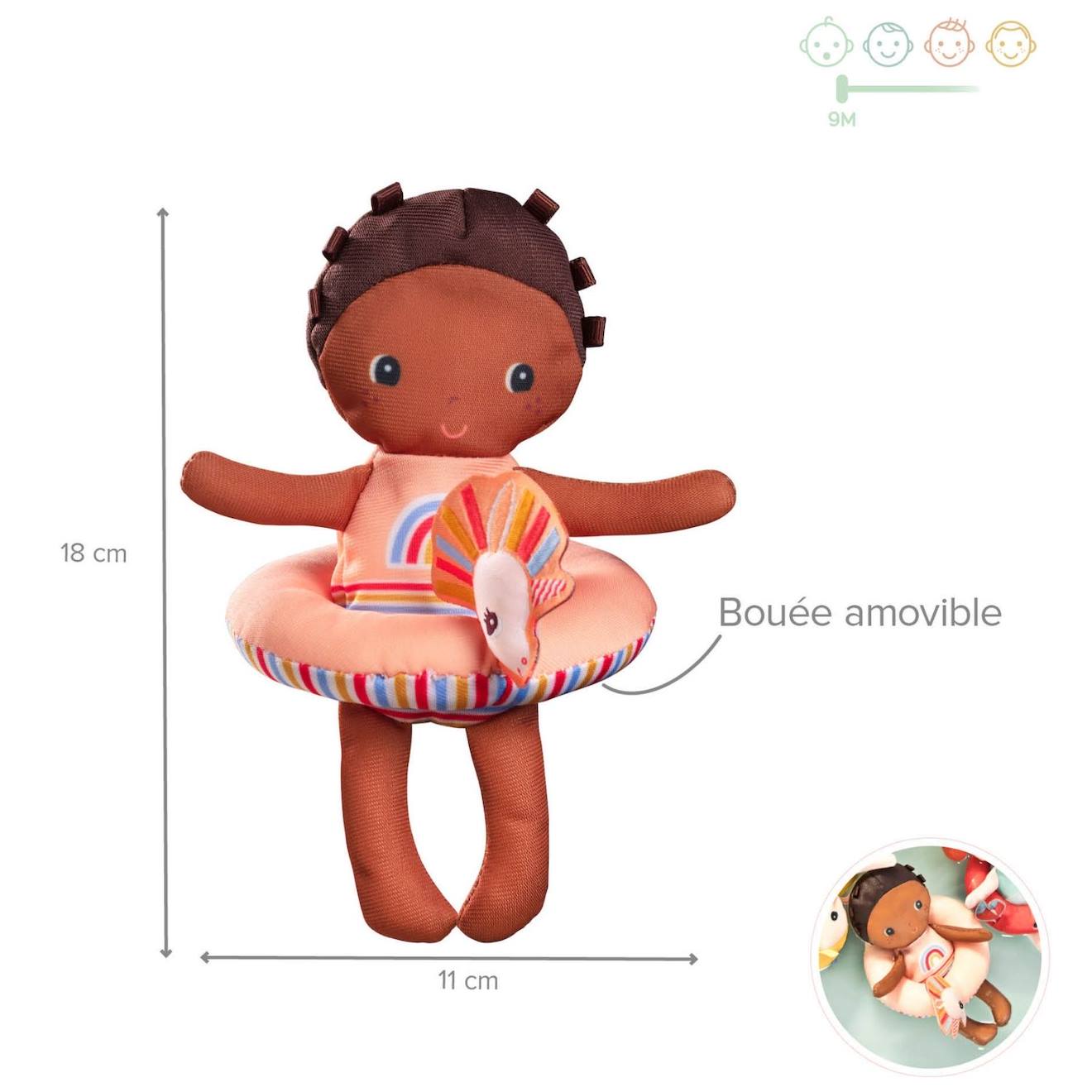 Poupée de bain axelle marron, rose