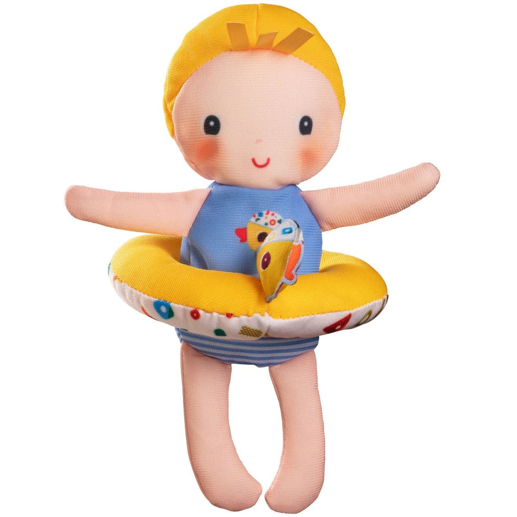 Poupée de bain axelle bleu, jaune, saumon