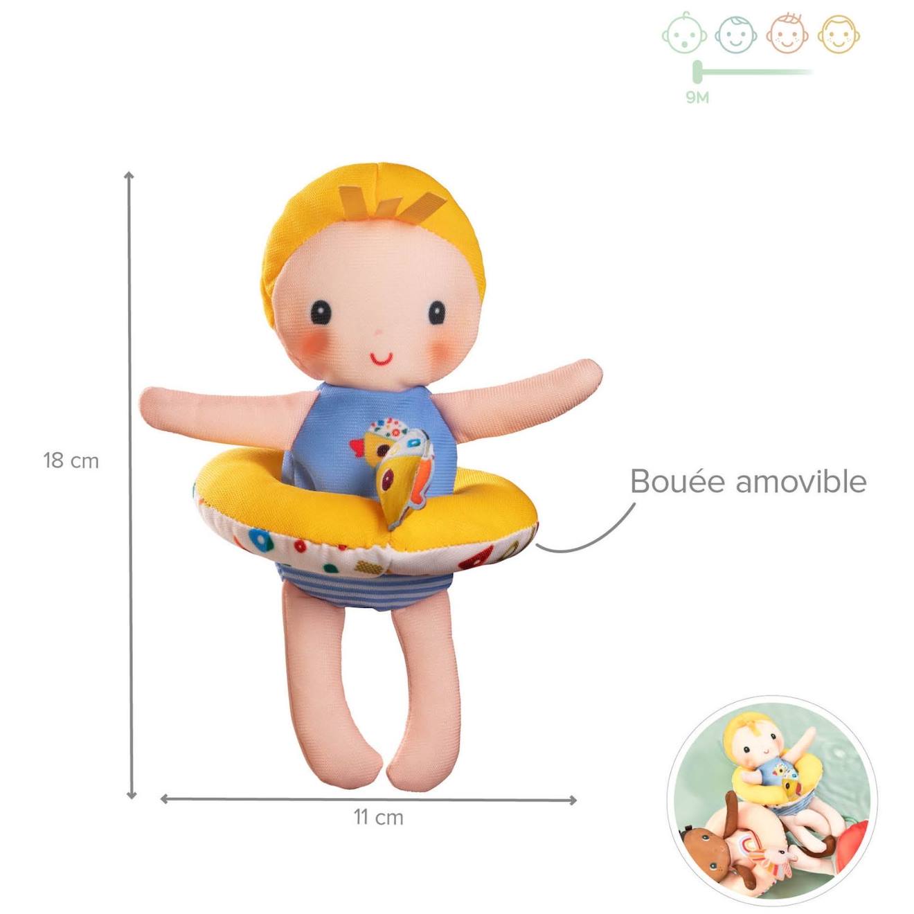 Poupée de bain axelle bleu, jaune, saumon