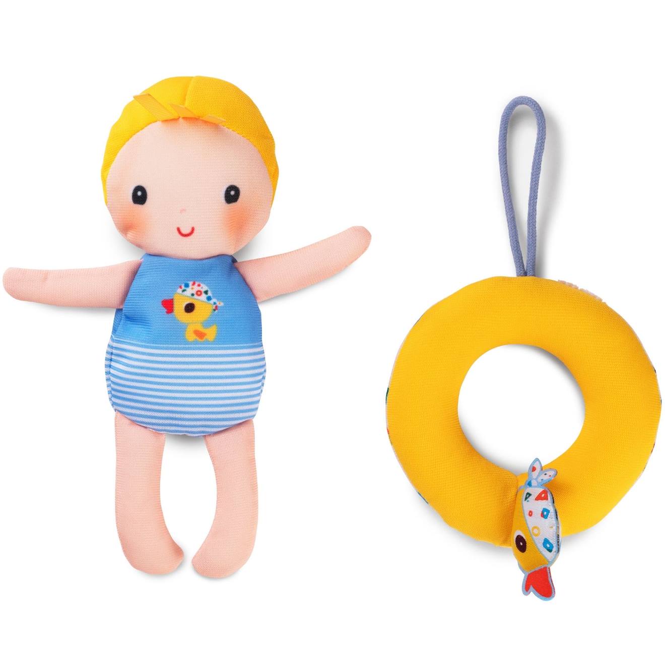 Poupée de bain axelle bleu, jaune, saumon