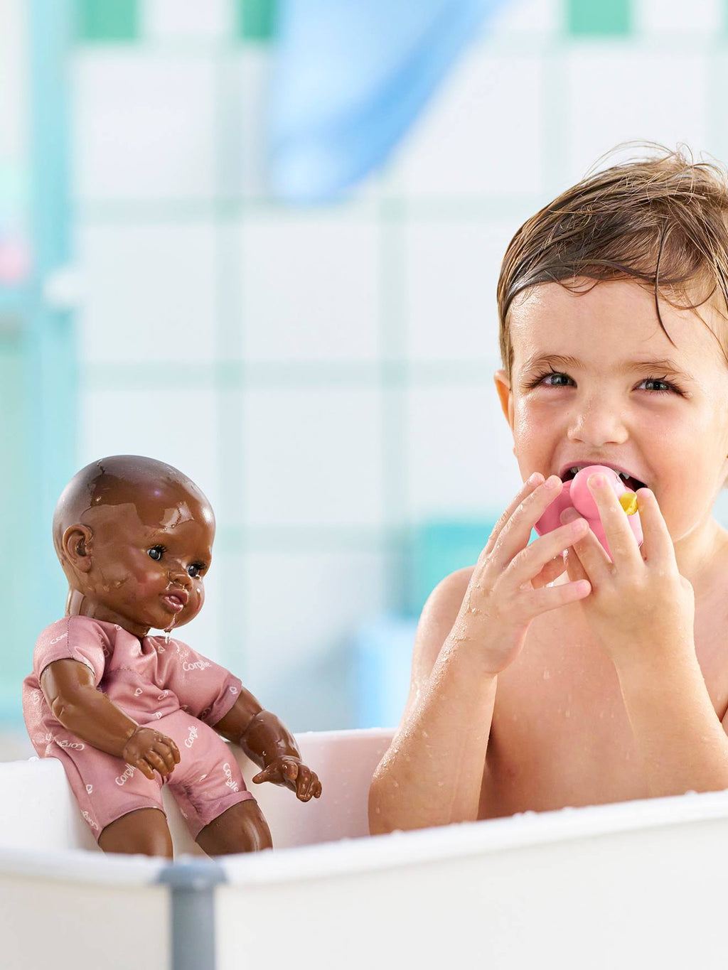 Poupon bébé bain alyzée tulipes 30 cm rose