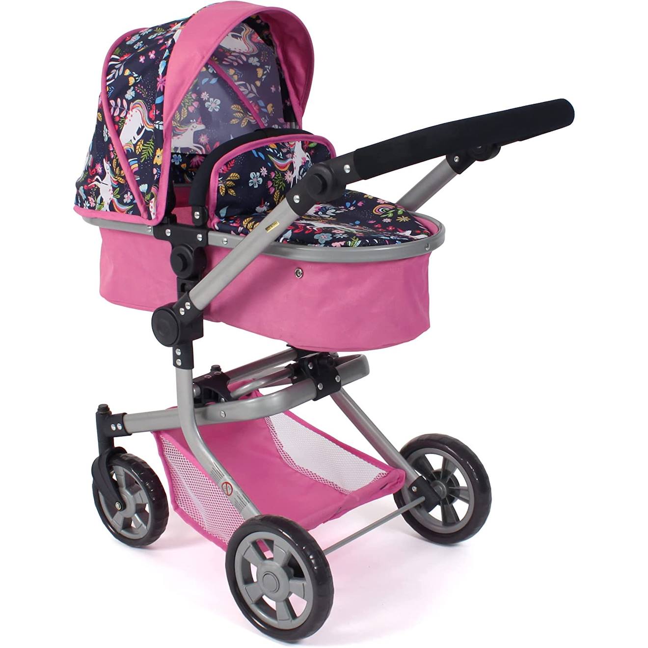 Poussette combinée 2 en 1 mika licorne pour poupée rose