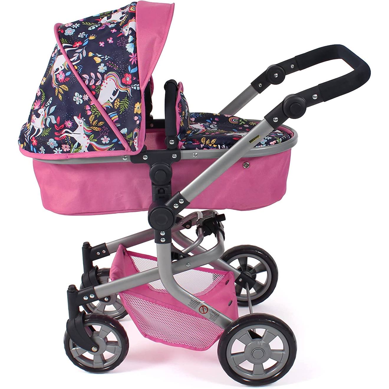 Poussette combinée 2 en 1 mika licorne pour poupée rose