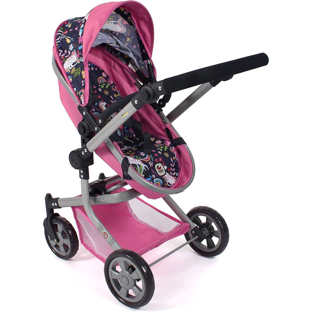 Poussette combinée 2 en 1 mika licorne pour poupée rose