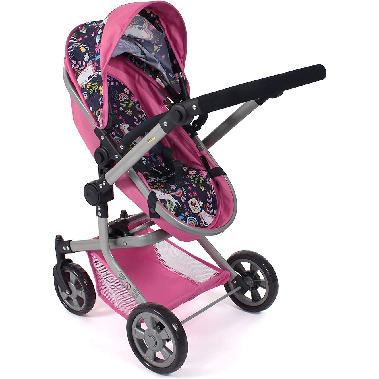 Poussette combinée 2 en 1 mika licorne pour poupée rose