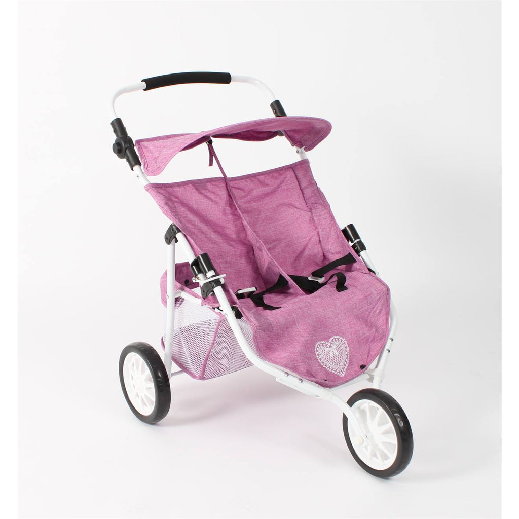 Poussette jogger 3 roues pour poupées jumelles multicolore
