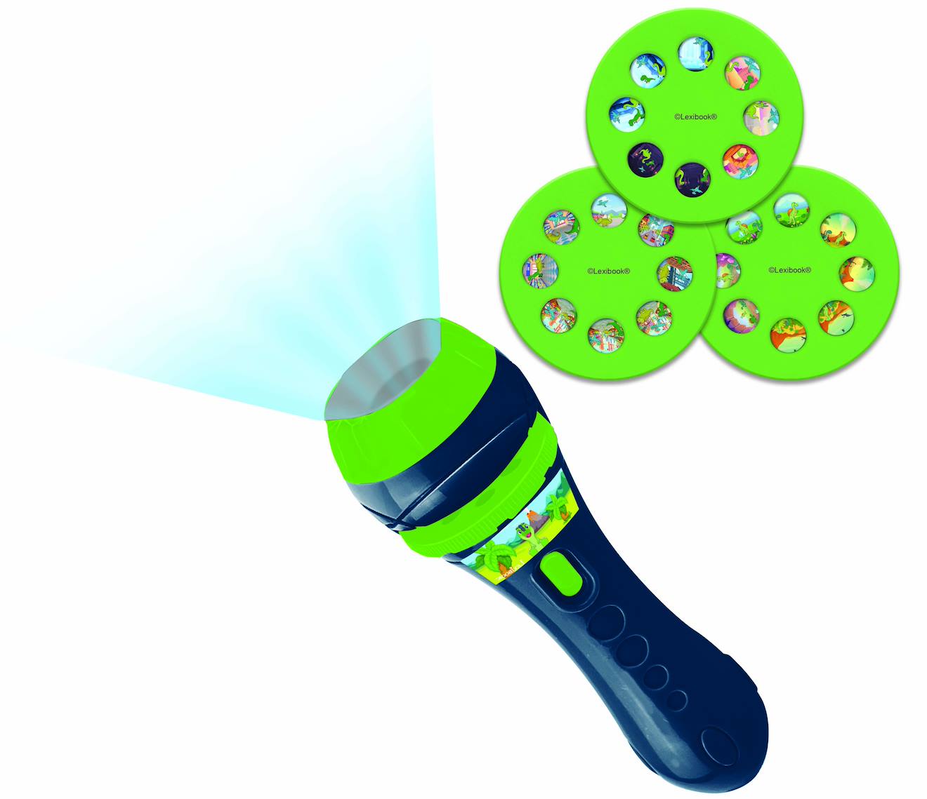 Projecteur à histoires et lampe torche dinosaure vert