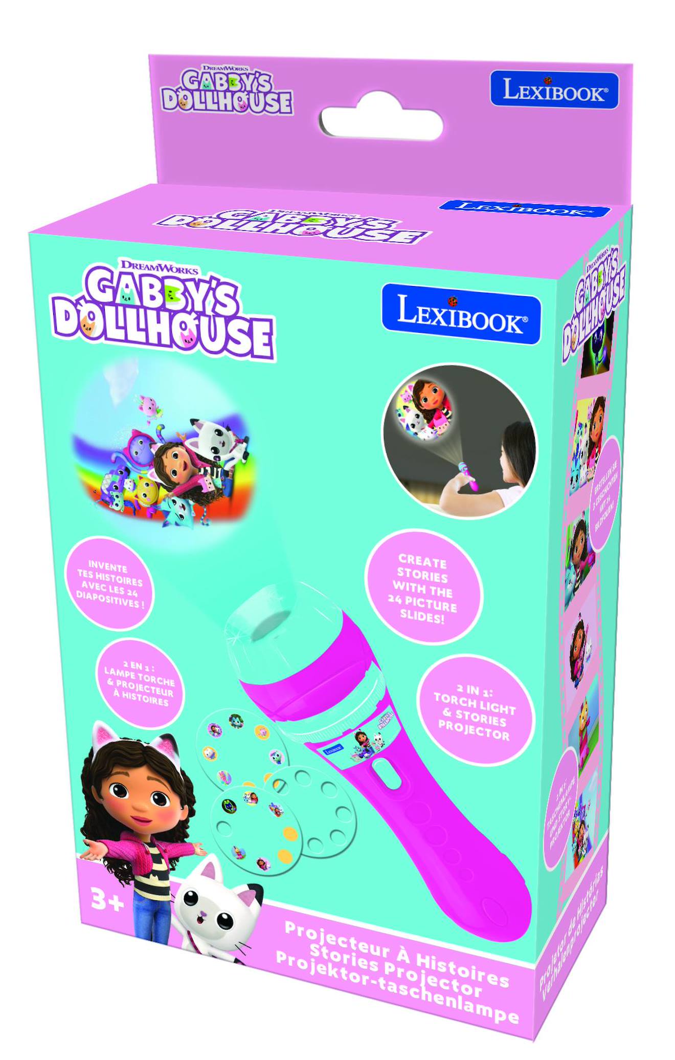 Projecteur à histoires et lampe torche Gabby et la Maison Magique rose