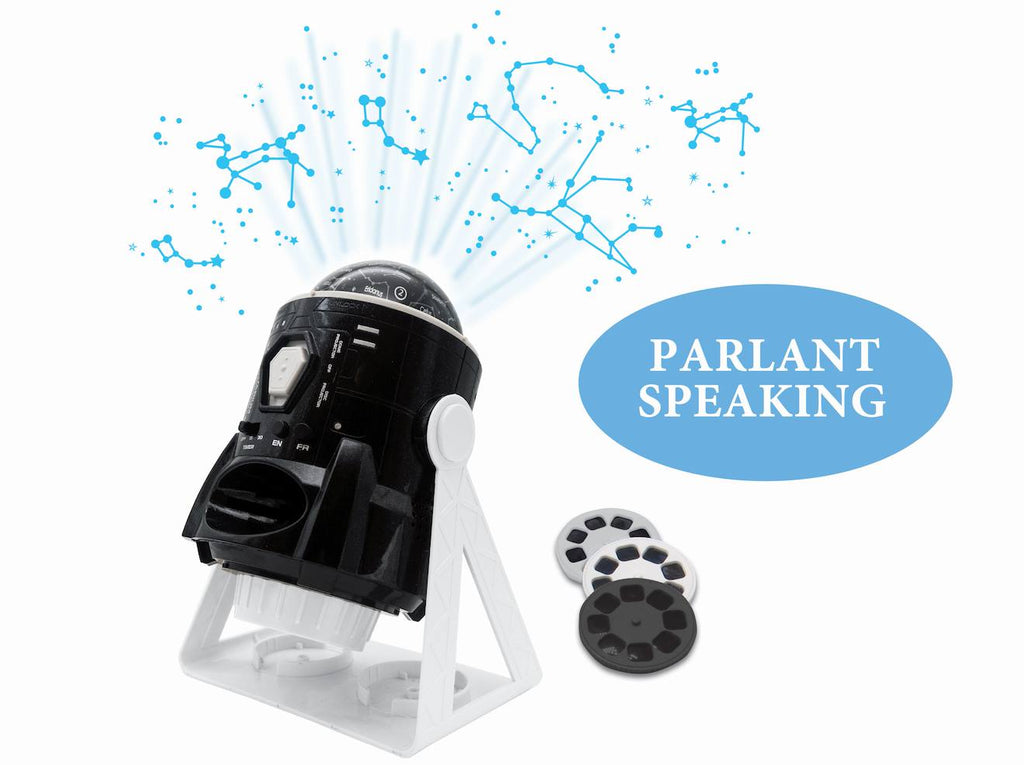 Projecteur planetarium 360° bilingue carte des constellations et livret pédagogique (français/anglais) noir