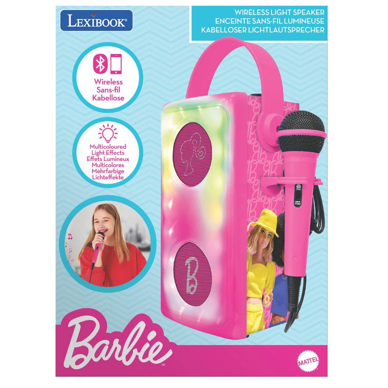 Puissante enceinte Bluetooth lumineuse Barbie avec micro multicolore