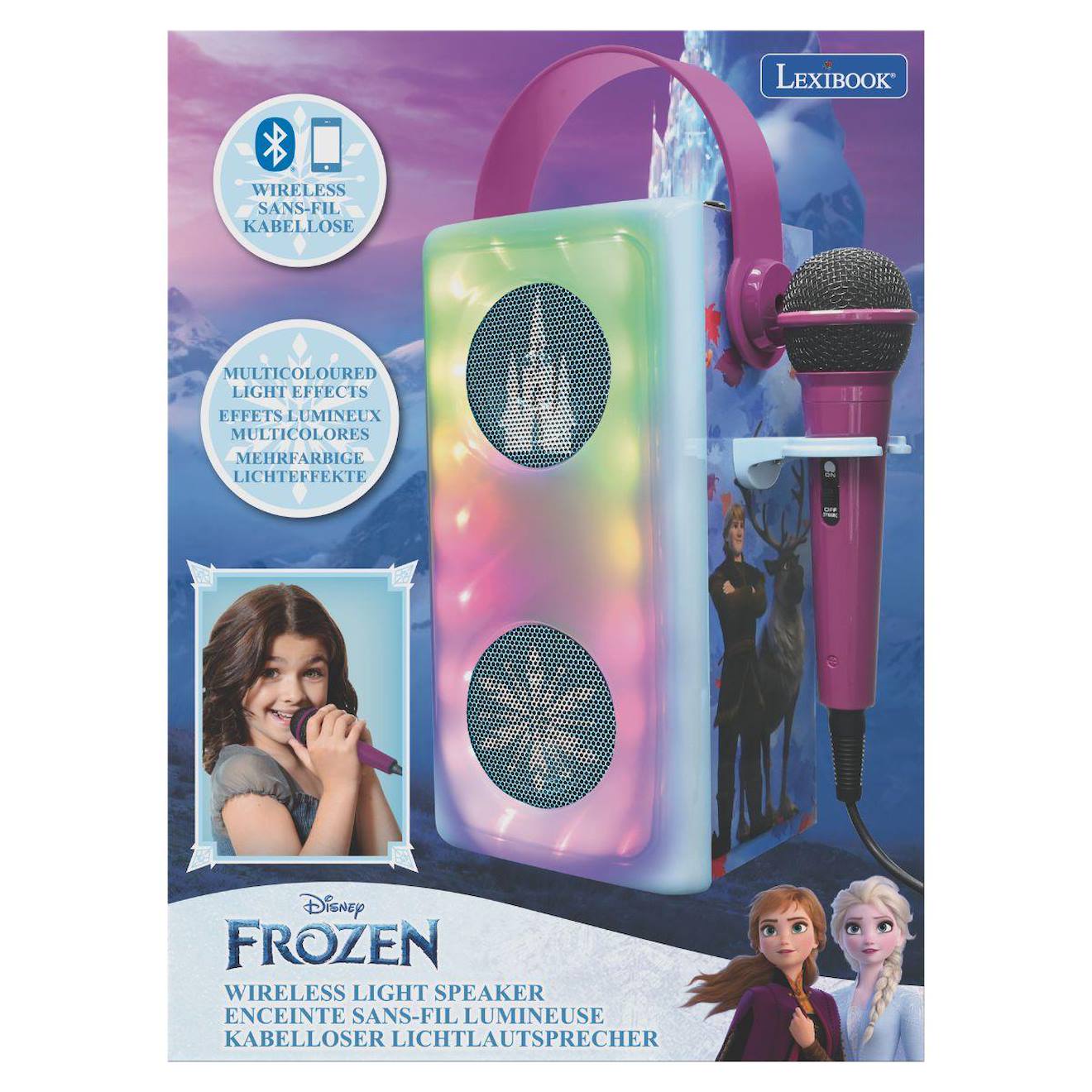 Puissante enceinte Bluetooth lumineuse La Reine des Neiges avec micro multicolore