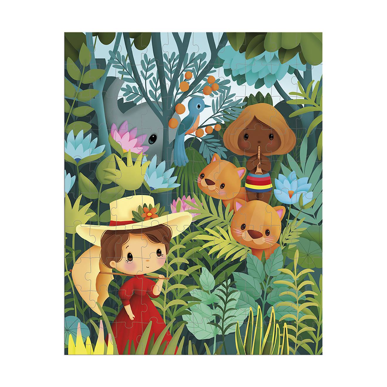 Puzzle 100 pièces inspiré de rousseau multicolore