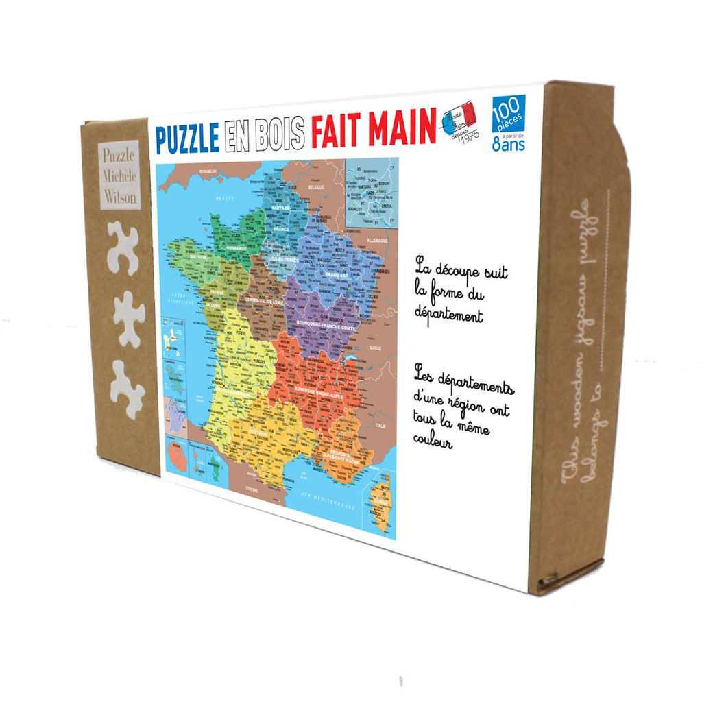Puzzle 100 pièces - carte de france des départements marron