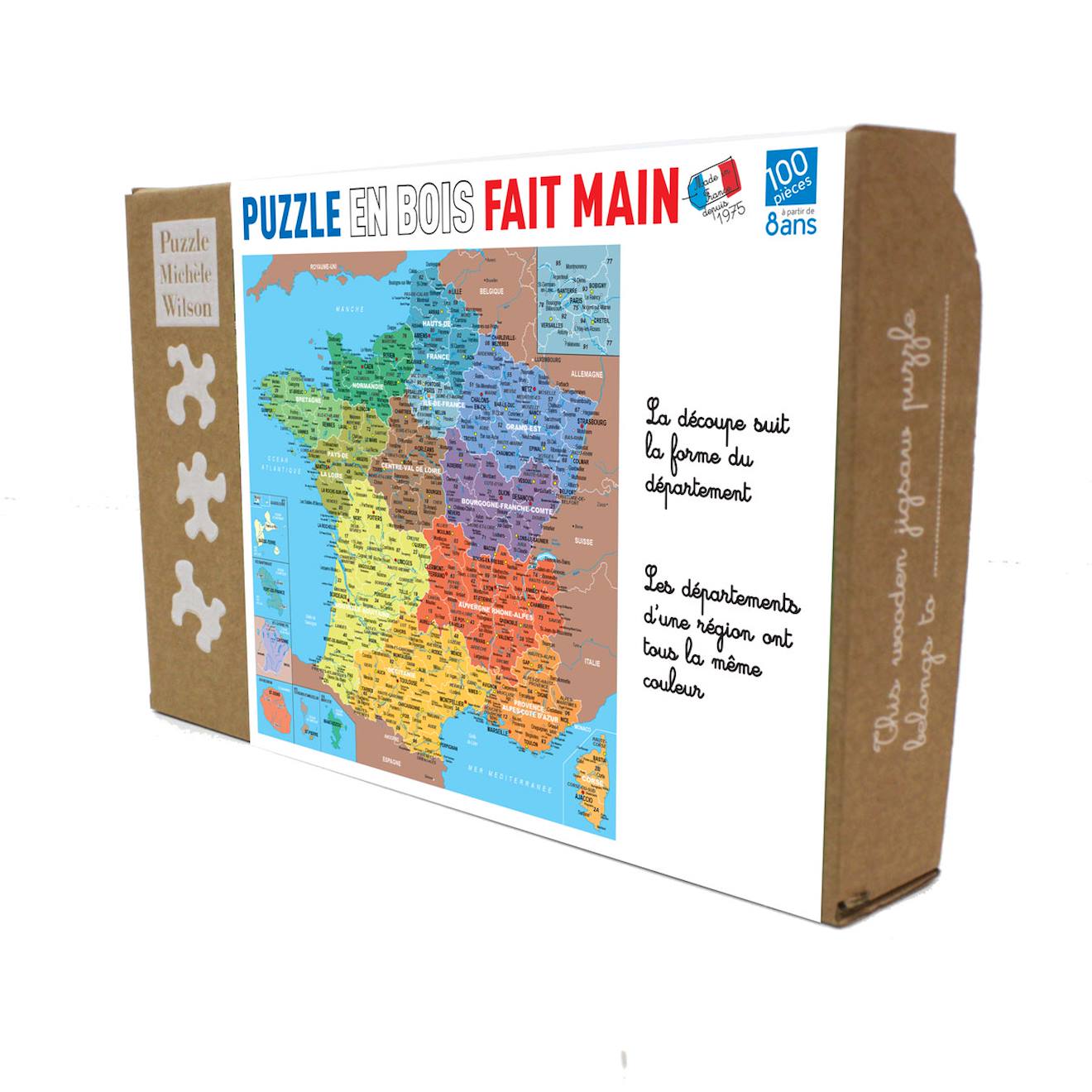 Puzzle 100 pièces - carte de france des départements marron
