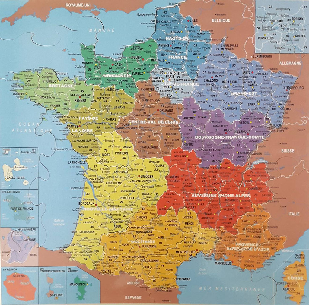 Puzzle 100 pièces - carte de france des départements marron