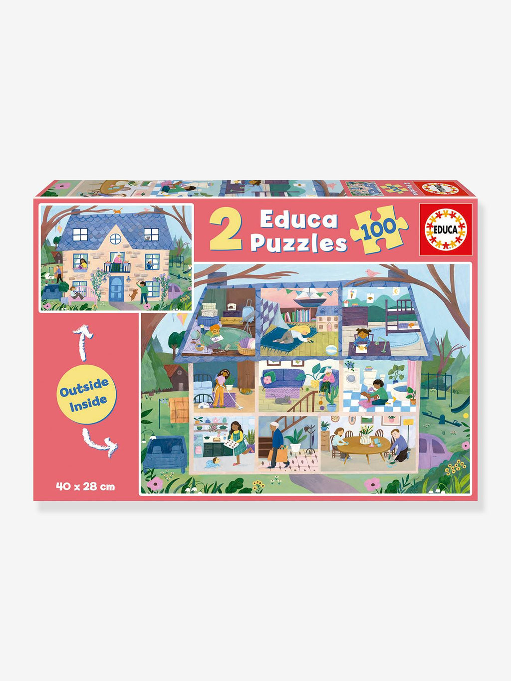 Puzzle 2 x 100 pièces int/ext maison multicolore