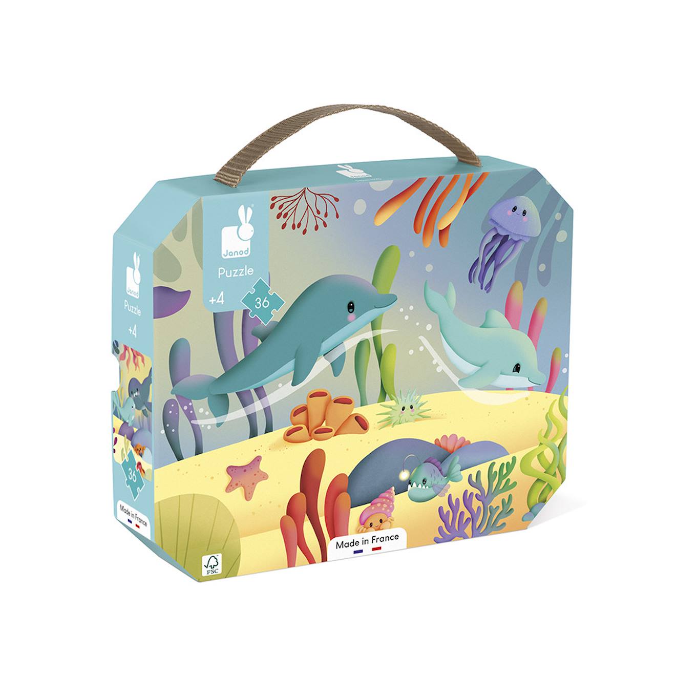 Puzzle 36 pièces frise les animaux marins multicolore