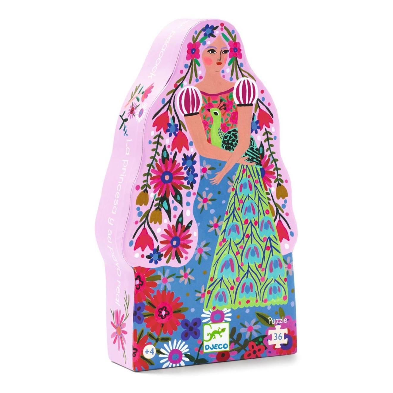 Puzzle 36 pièces la princesse et son paon multicolore