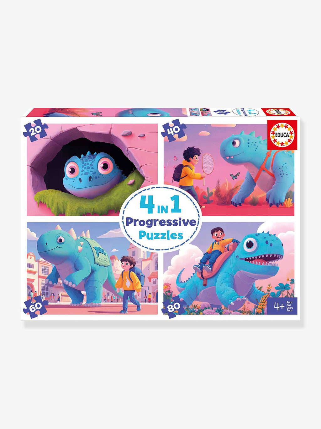 Puzzle 4 en 1 progressif dinos sympathiques multicolore